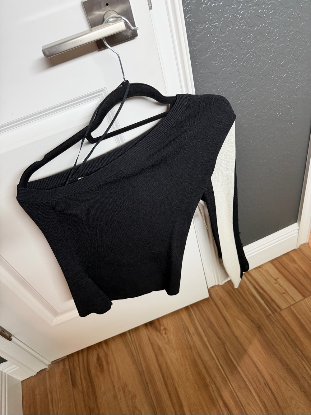 RACHEL Rachel Roy Black Sweater with White Sleeve Accent